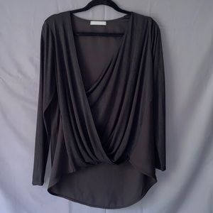 Long Sleeve Black Crisscross Front Blouse